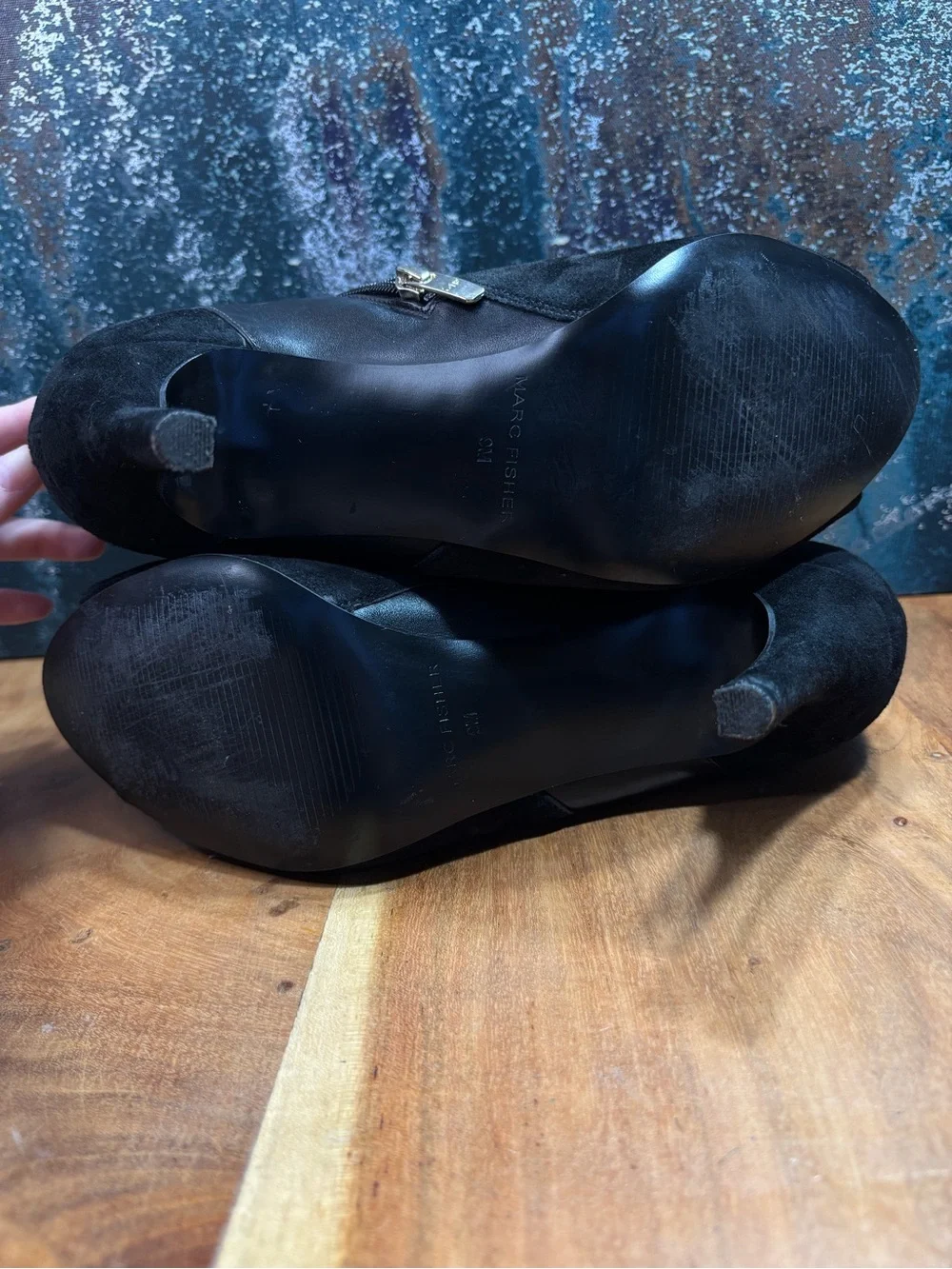 Marc Fisher Quiet Luxury Shimmee Black Suede Peep‎ Toe Booties 9M